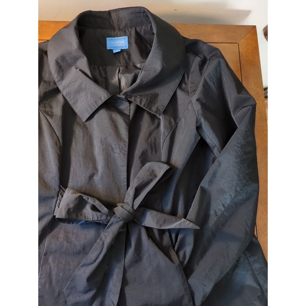 Simply Vera Vera Wang Women’s M Black Trench Coat Snap Front Tie Waist Raincoat - Picture 6 of 8